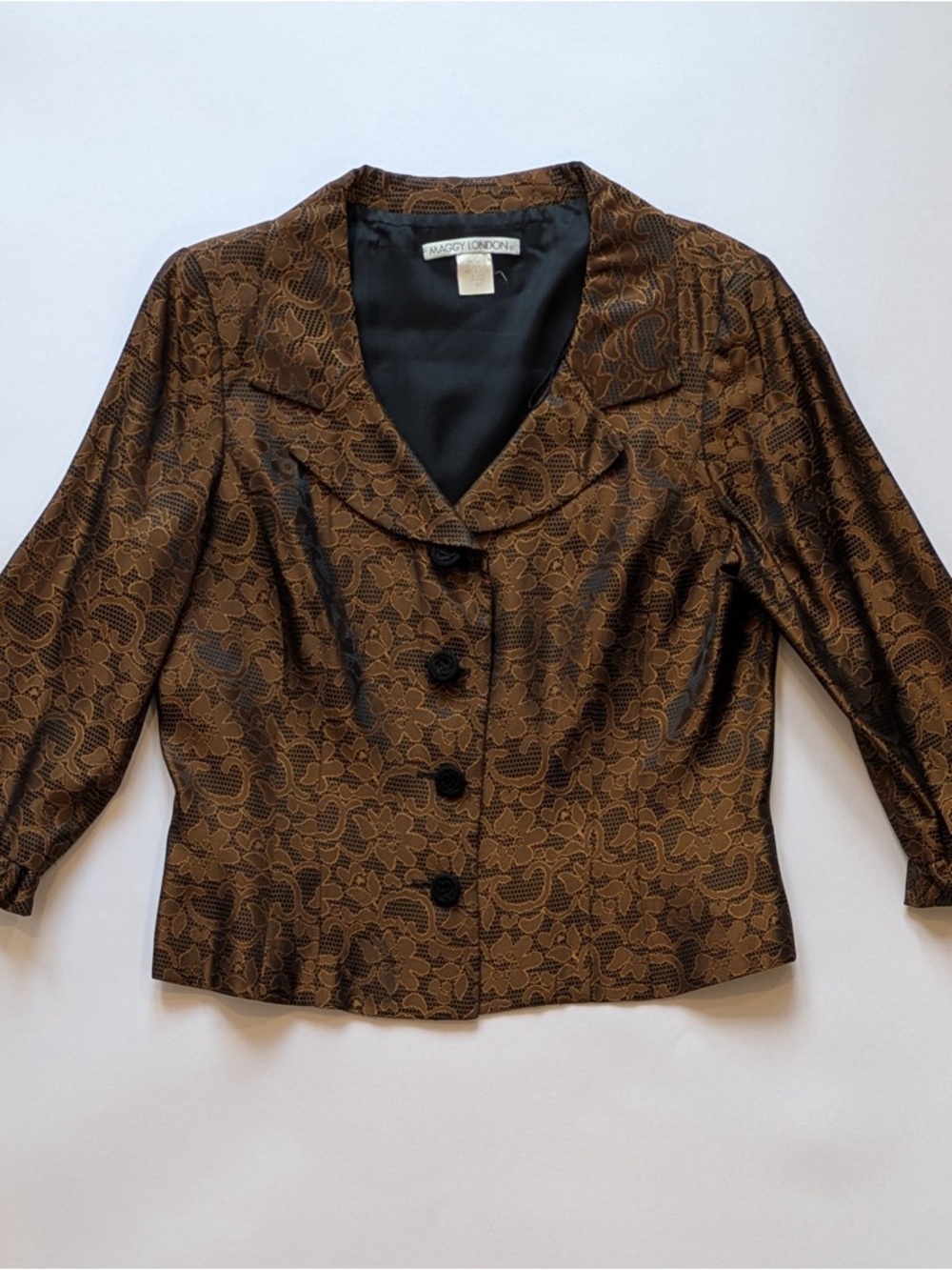 Maggy London Brown Black Lace Jacquard Skirt Suit Set Size 12 - Picture 2 of 11